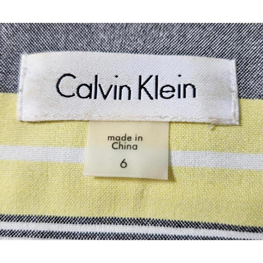 Calvin Klein Women's Yellow & Gray Striped Sheath Dress with‎ Belt Size 6 - Picture 3 of 9